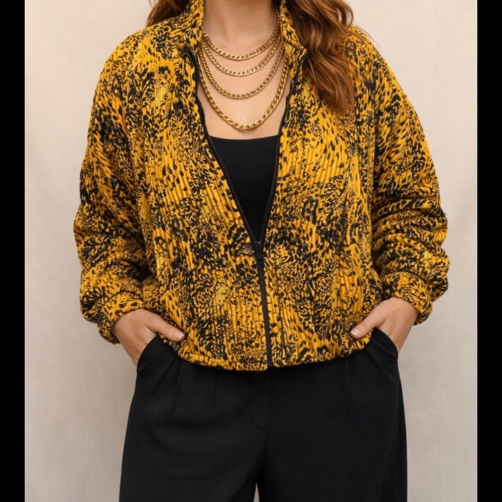 Vintage Abstract Animal Print Jacket XL Bold Retro Zip Up
